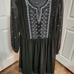 Time and Tru Black Embroidered Dress
